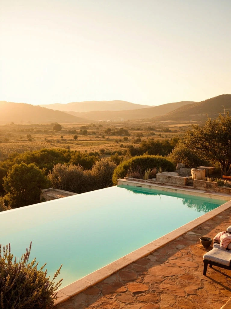 La piscine à débordement face aux vignes de l'AOP Luberon